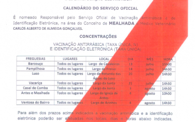 Profilaxia da Raiva e outras zoonoses – Calendário do Serviço Oficial para o Concelho da Mealhada em 2017