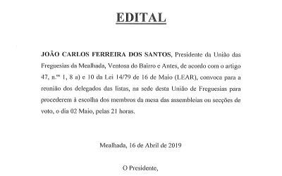 EDITAL 16-04-2019 – Convocação de delegados das listas – Eleições Europeias 2019